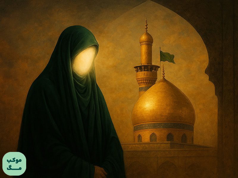 تصویری نمادین از حضرت زینب در کنار حرم